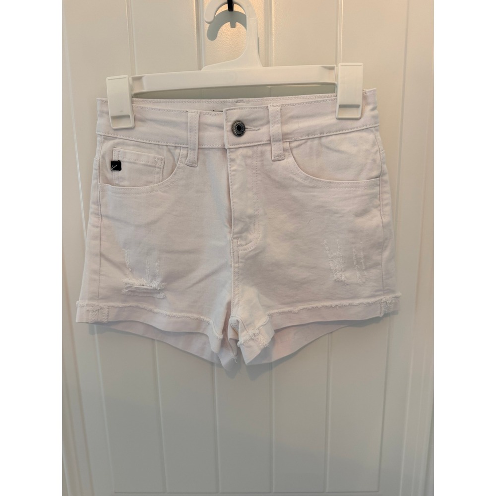 KanCan White Distressed Denim Shorts High Rise Frayed Hem KC6137WT Womens Size S